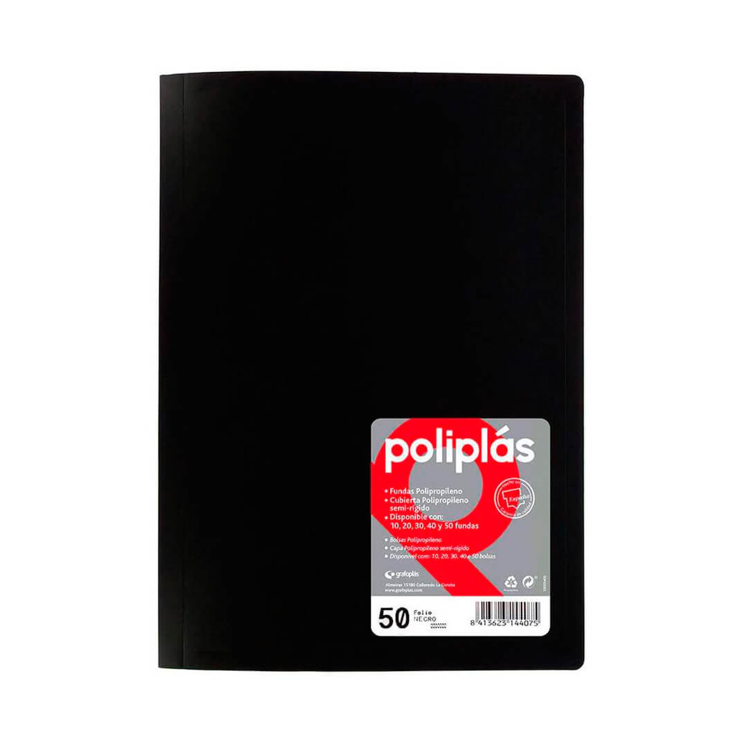 Carpeta 50 fundas A4 polipropileno opaca negra