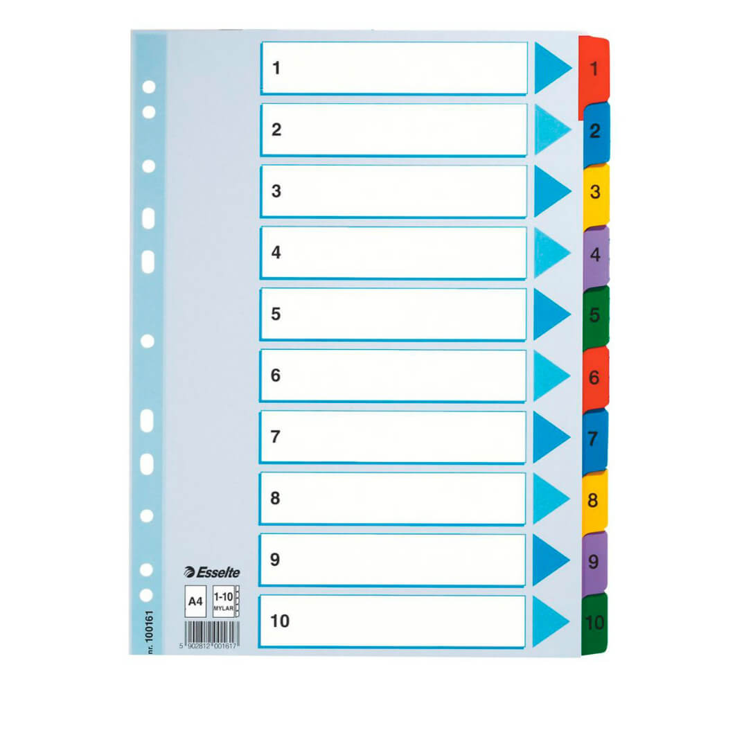 Índice cartón A4 Esselte mylar del 1-10