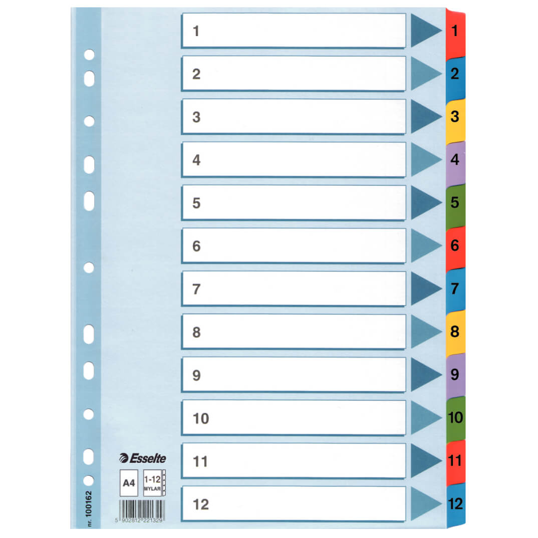 Índice cartón A4 Esselte mylar del 1-12