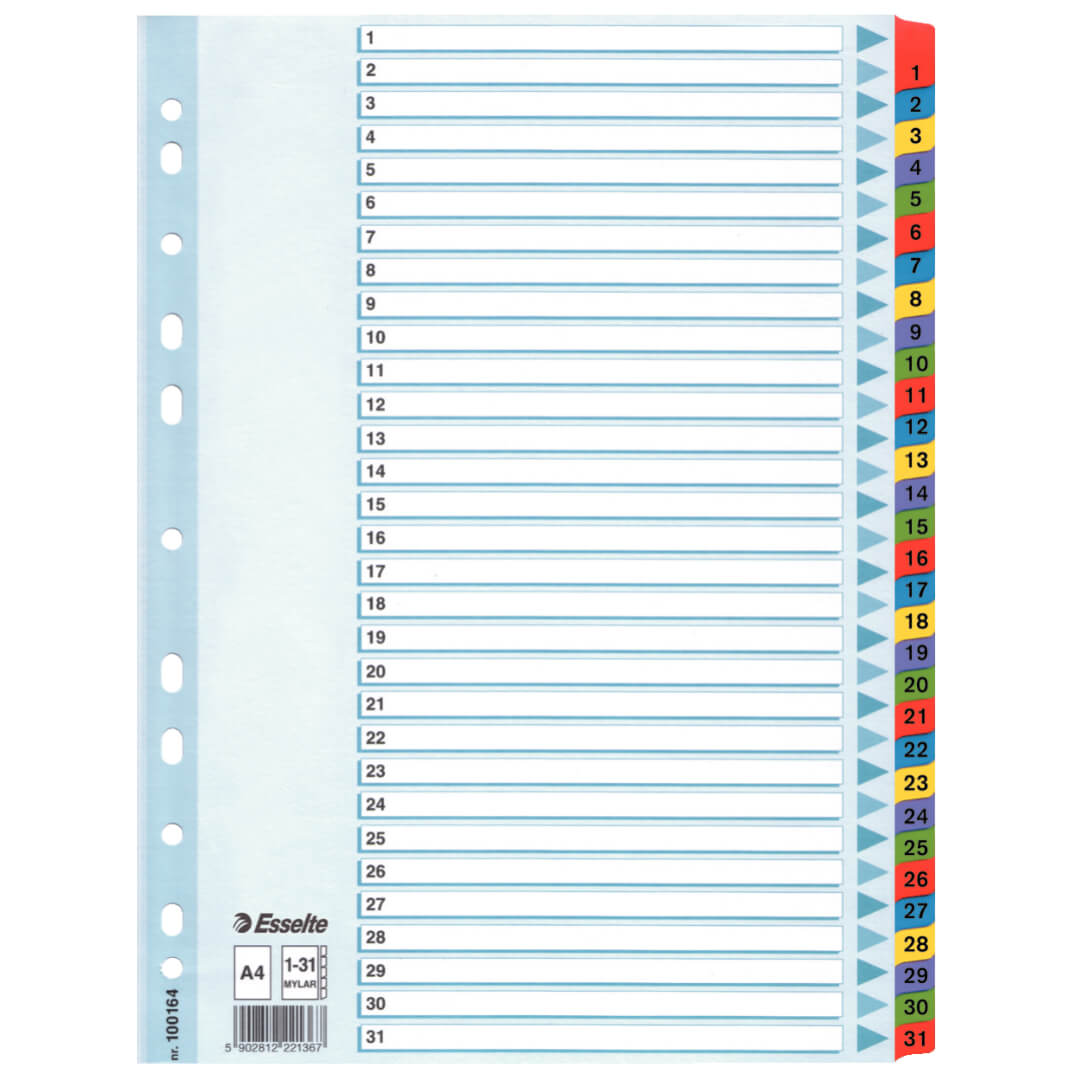Índice cartró A4 Esselte mylar del 1-31