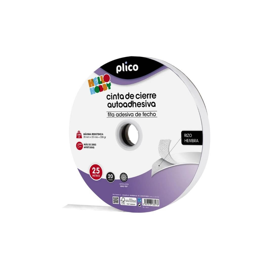 Cremallera tèxtil autoadhesiva Plico femella 25m