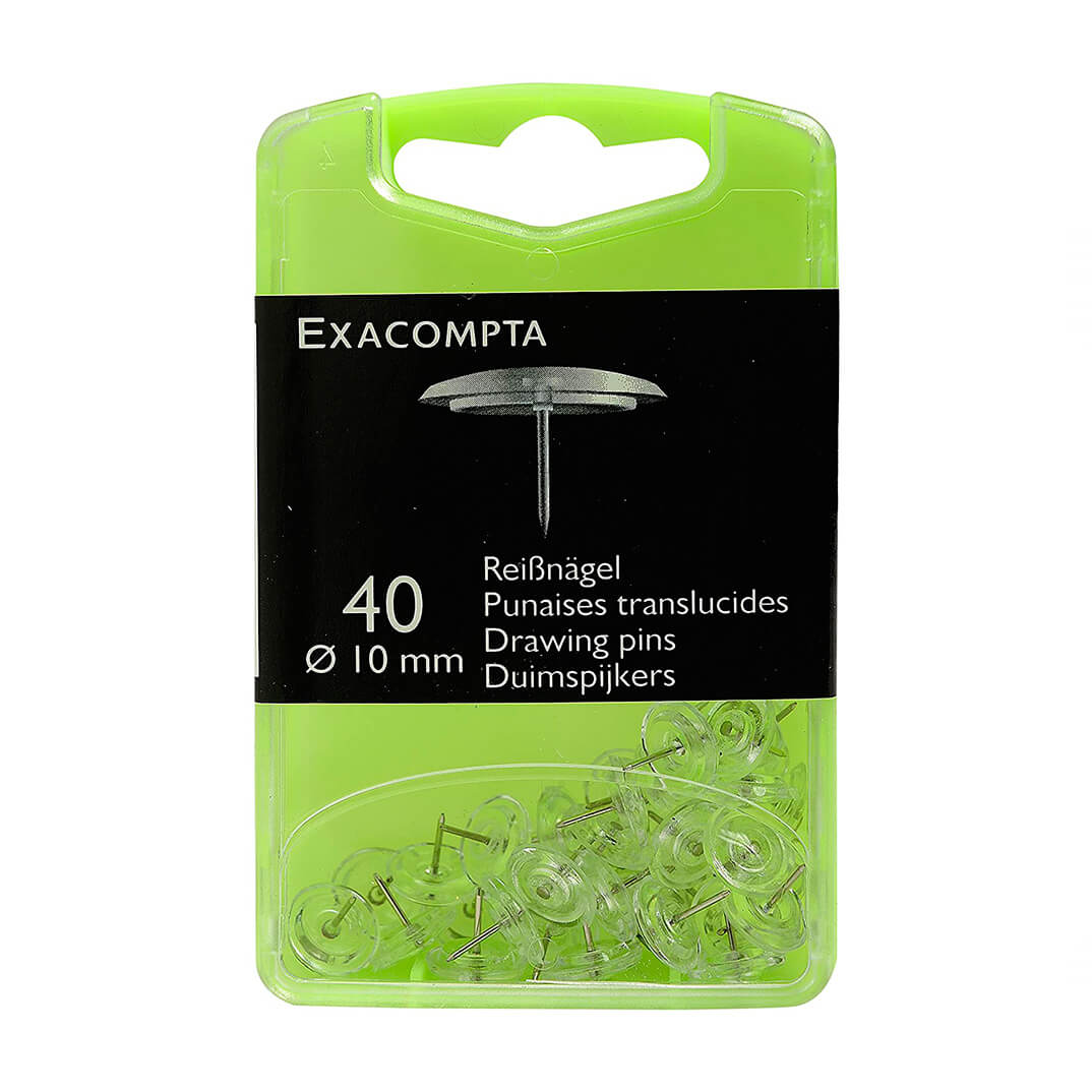 Chinchetas cajita 40 unidades tranlucidas 10mm.