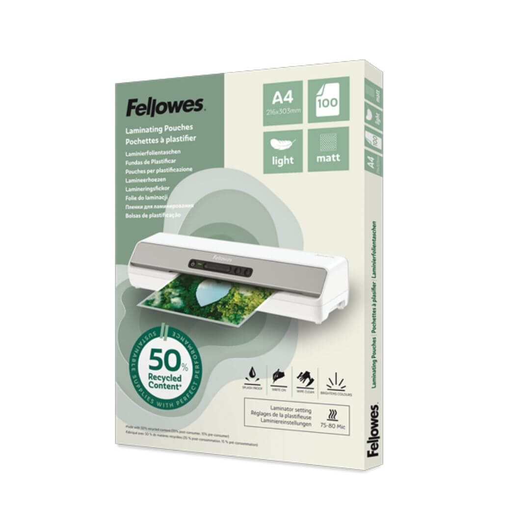 100 fundes plastificar 50% reciclat A4 Mate