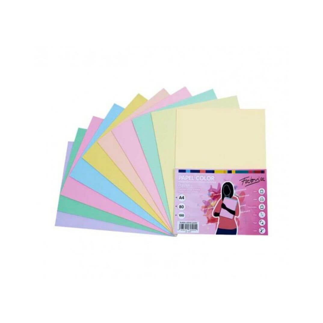 Pack 100 hojas papel color pastel A4 surtidos