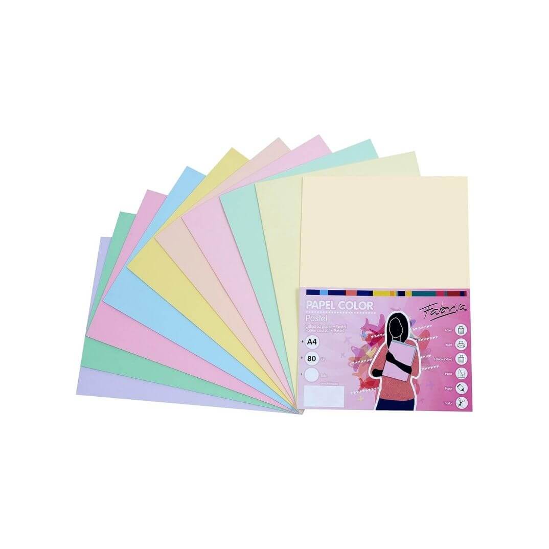 Pack 250 hojas papel color pastel A4 surtidos