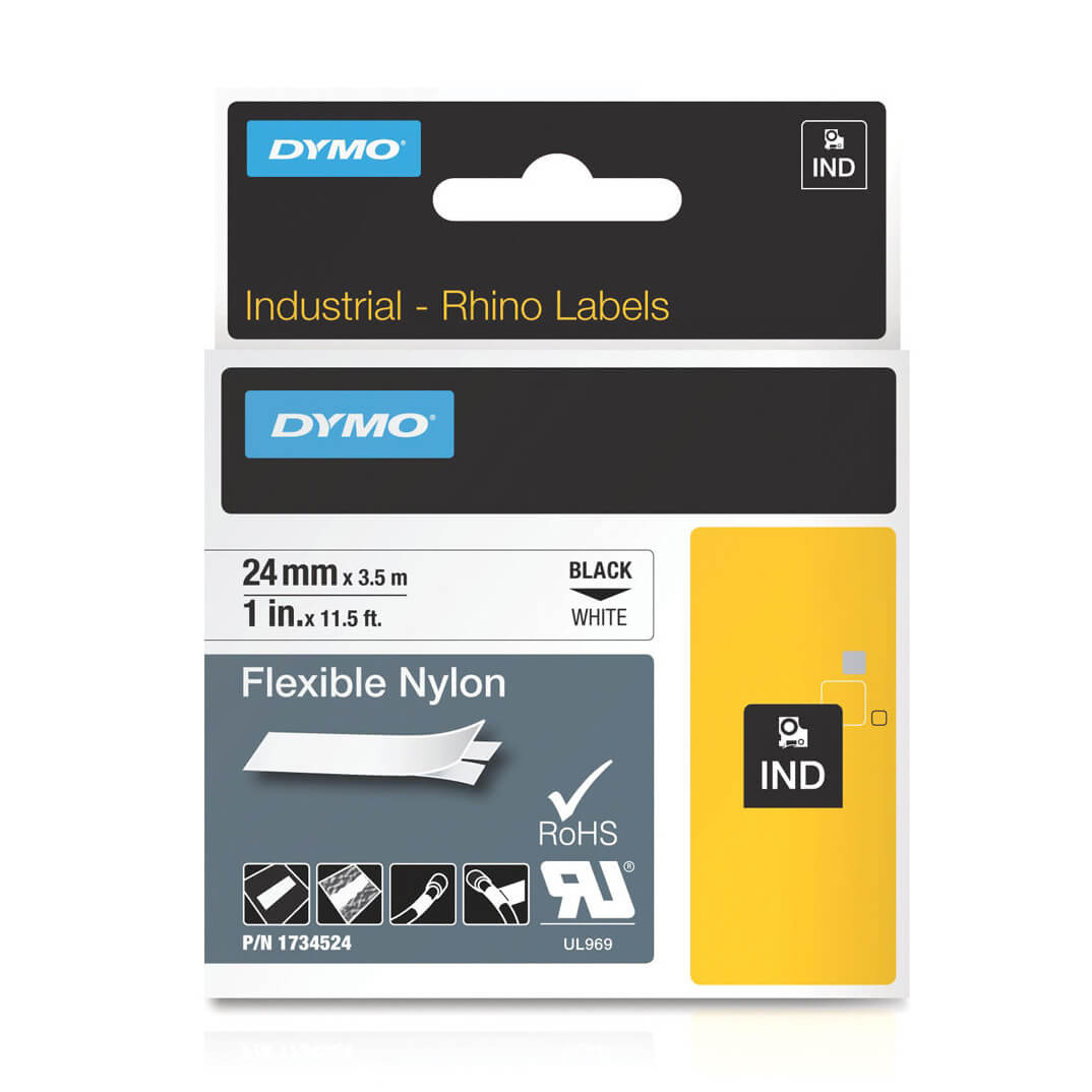 Cinta Dymo rhino 24mm blanca nylon flexible