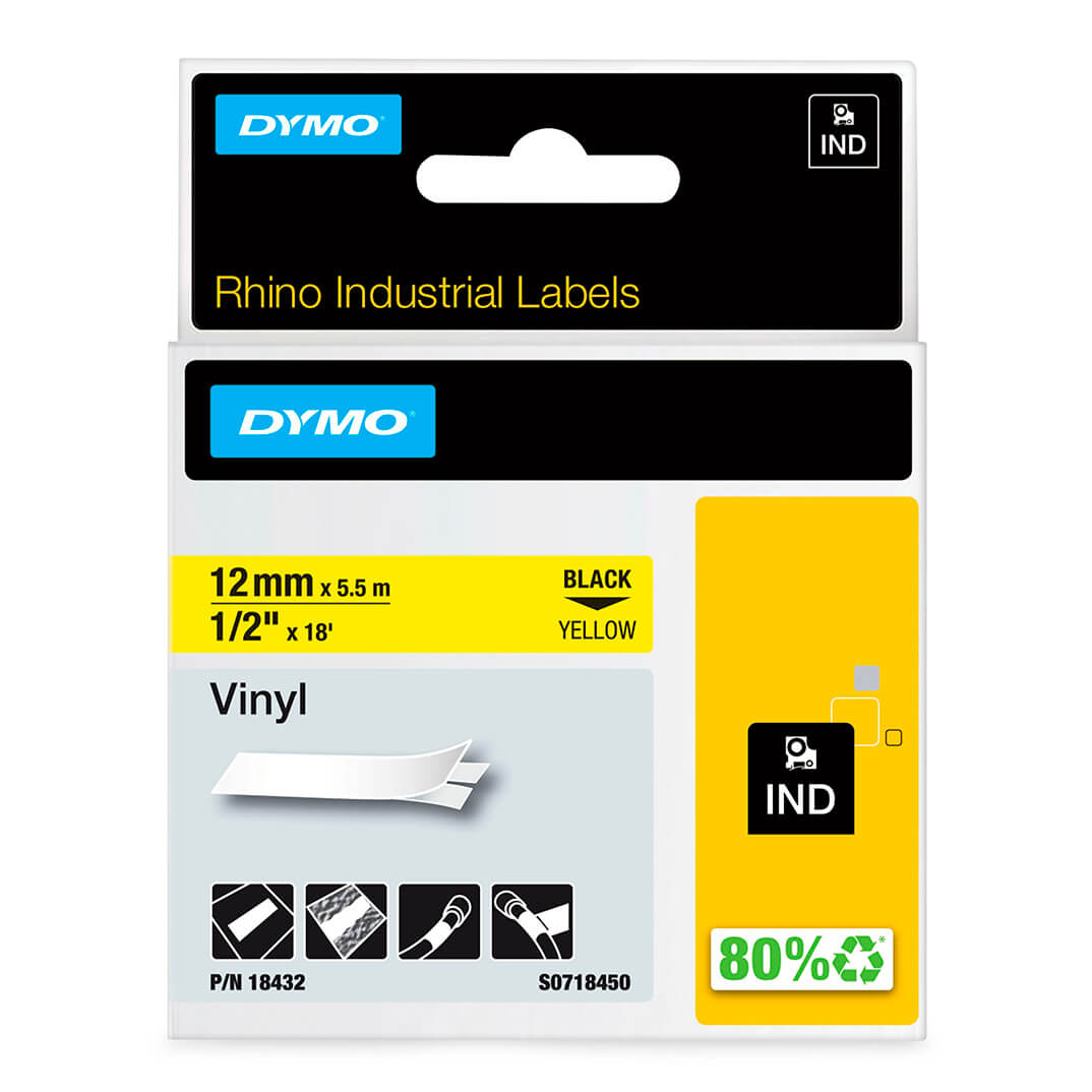 Cinta Dymo Rhino 12mm negre / groc