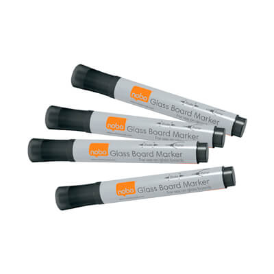Pack 4 rotuladores Nobo negros pizarra cristal