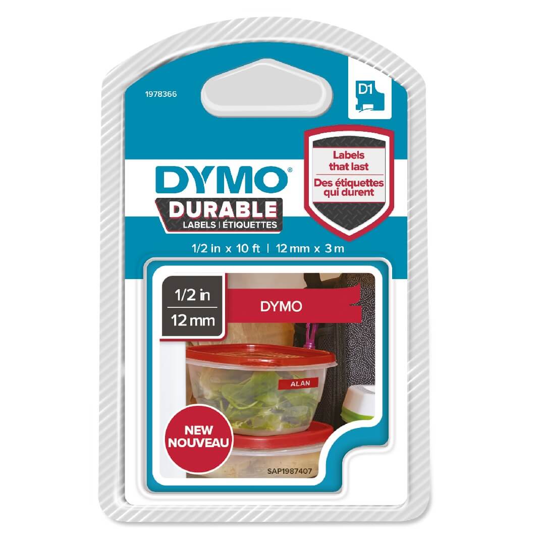 Cinta Dymo D1 durable 12mmx3m blanco/rojo