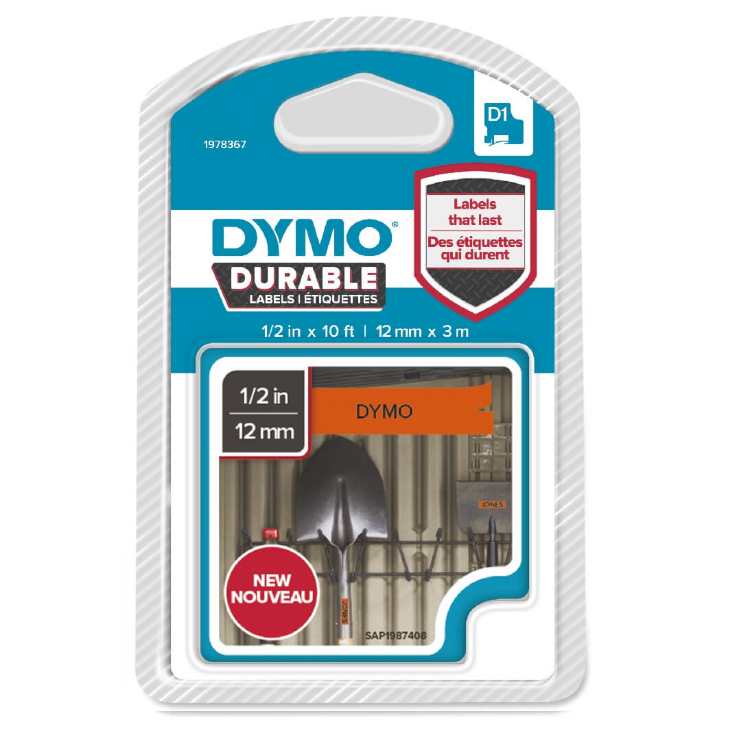 Cinta Dymo D1 durable 12mmx3m negre/taronja