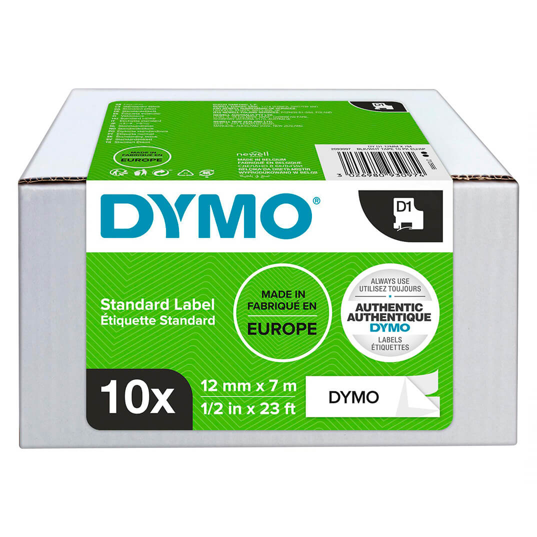 Pack 10 cintes Dymo D1 12 mm negre/blanc