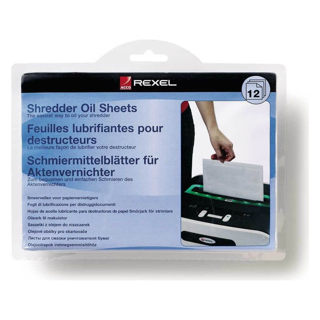 Pack 12 hojas lubricantes Rexel para destructora