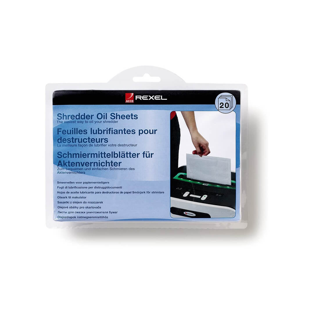 Pack 20 hojas lubricantes Rexel para destructora
