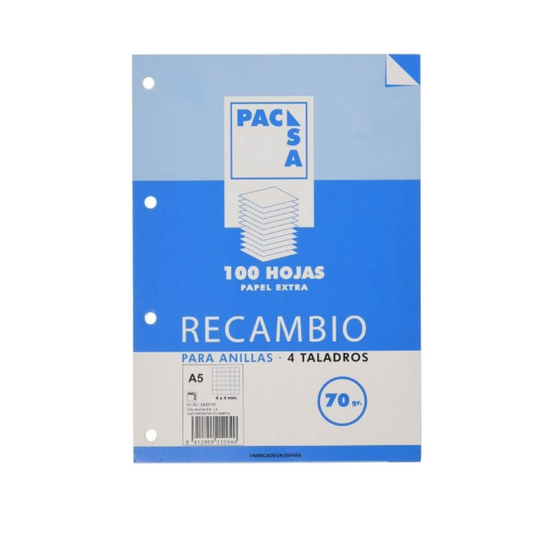 Recanvi A5 4 anelles quadricula C4 70g 100 fulls