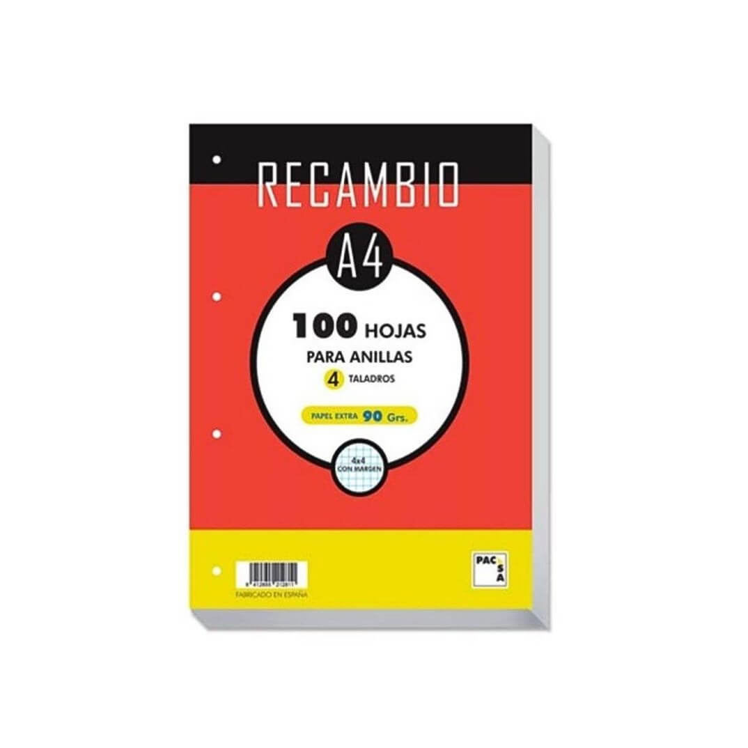 Recambio A4 4 anillas C4 90g 100 hojas
