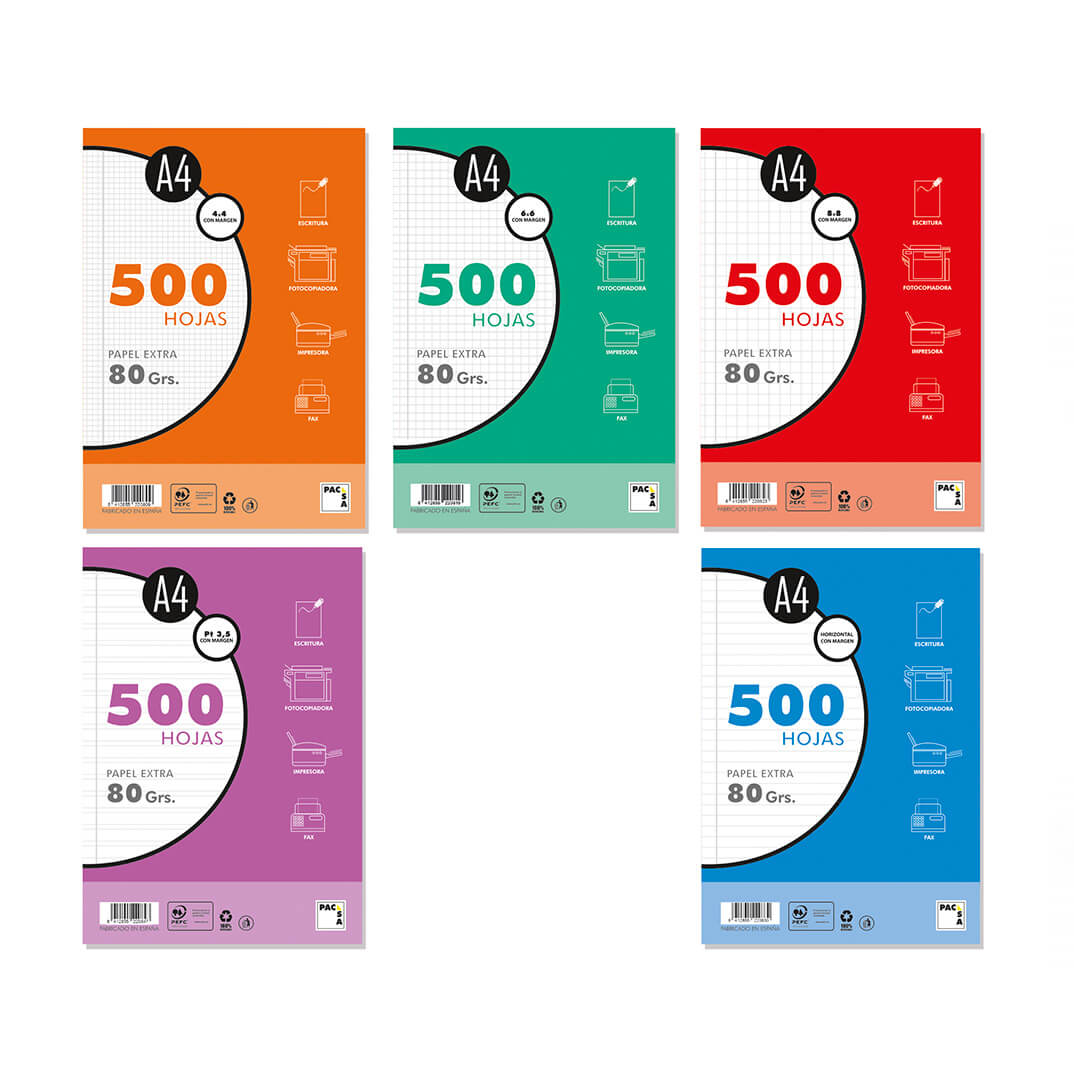 Paquet 500 fulls A4 ratllat horitzontal 80g (resma