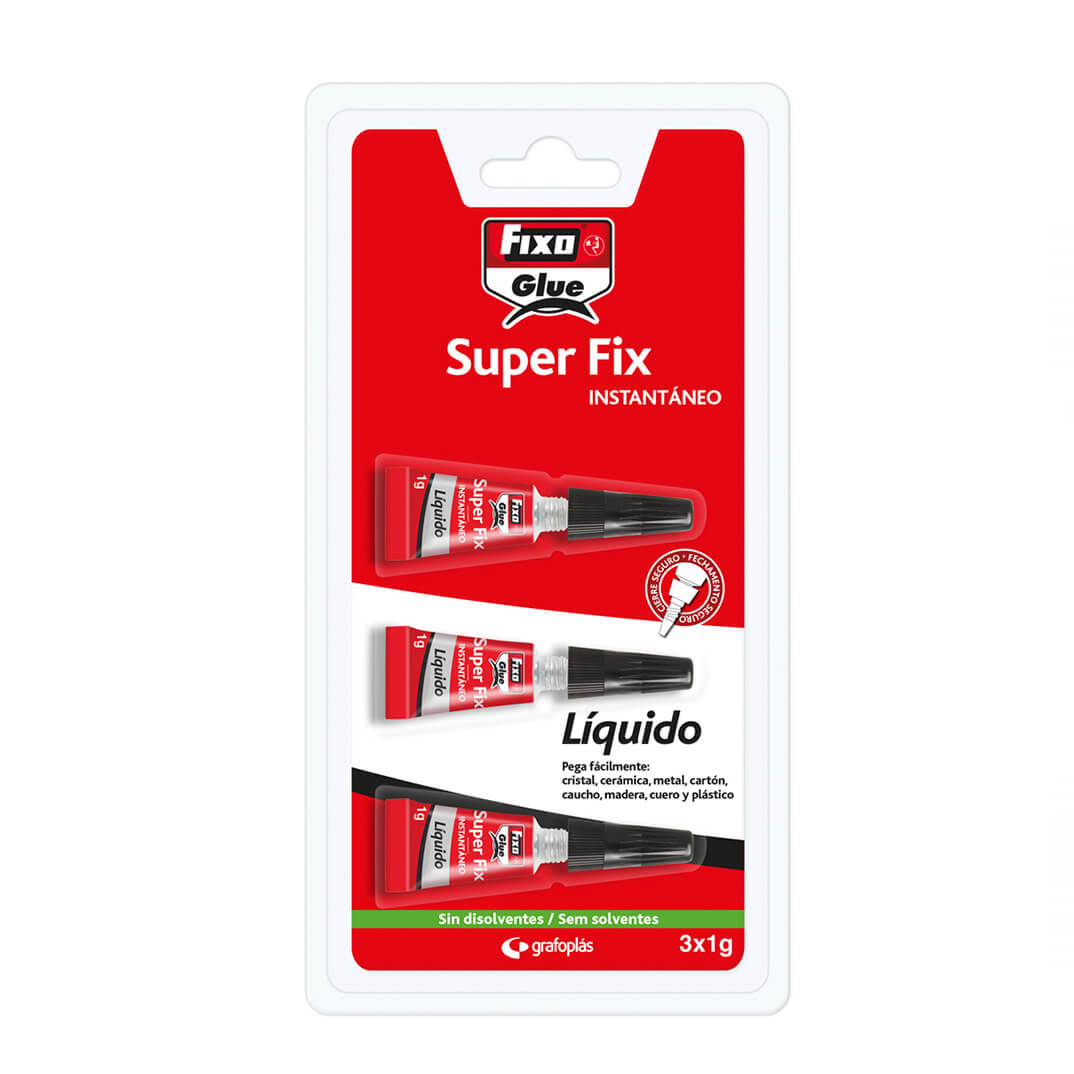 Pack 3 tubos pegamento instantáneo Fixo 1g