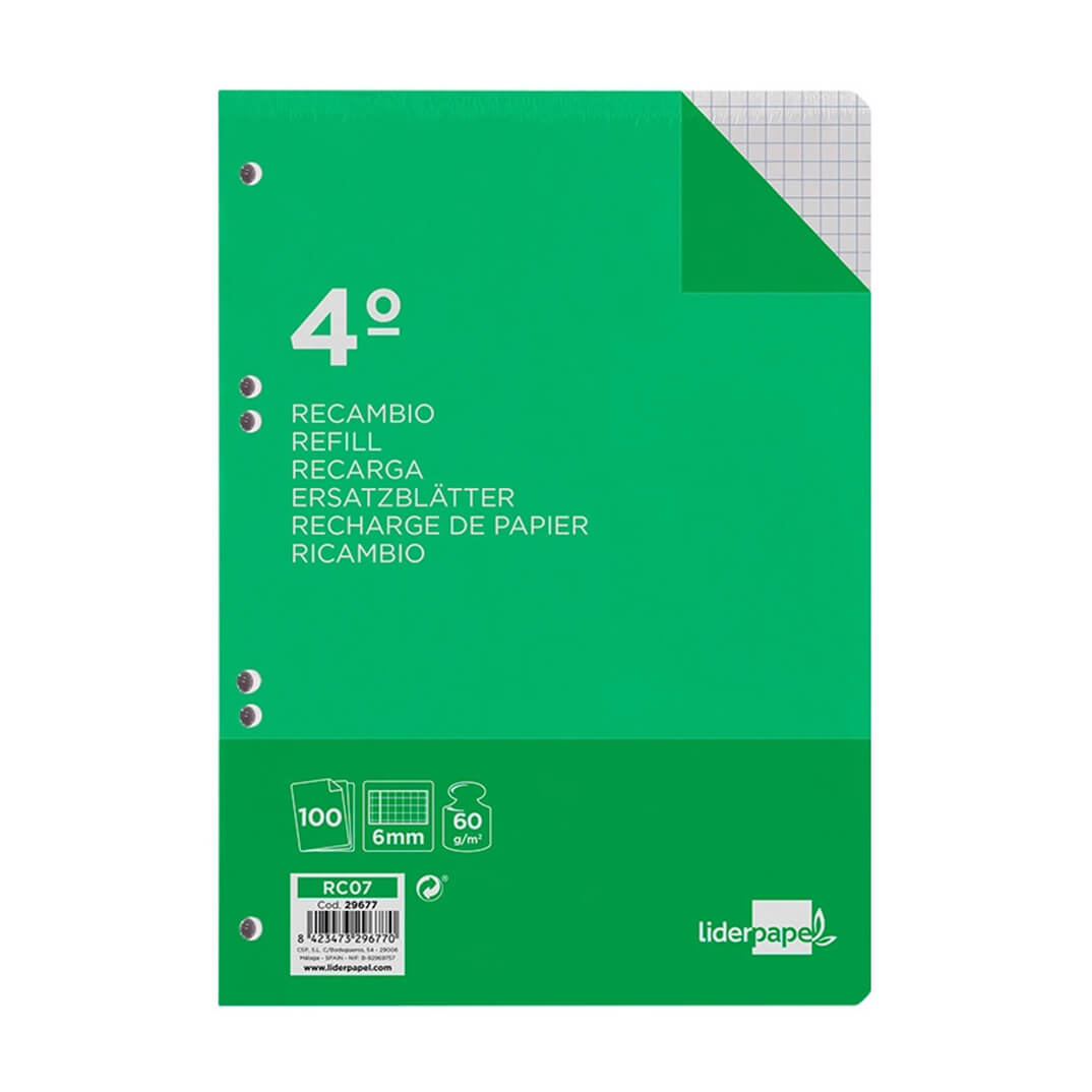 Recanvi quadern quadriculat 6 mm
