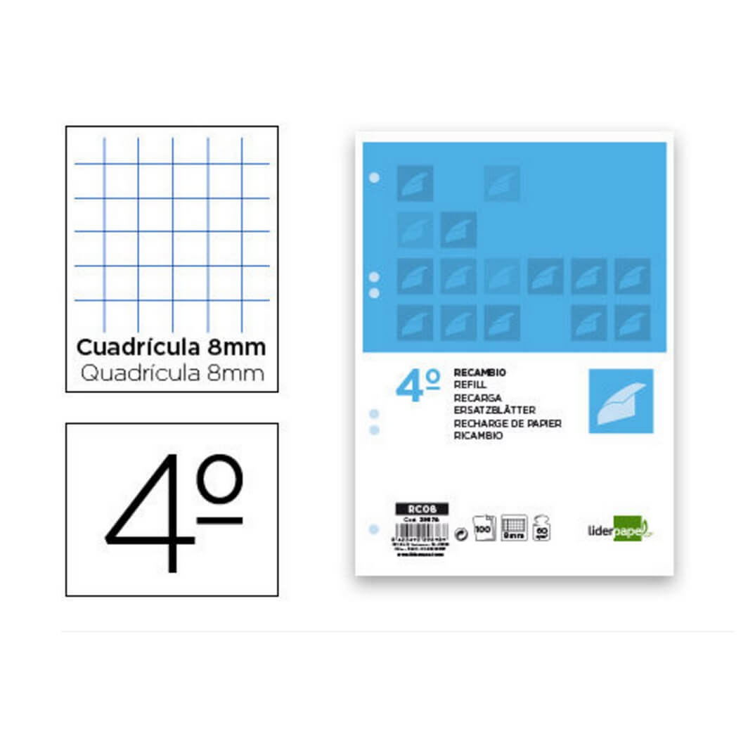 Recambio cuaderno cuadriculado 8 mm