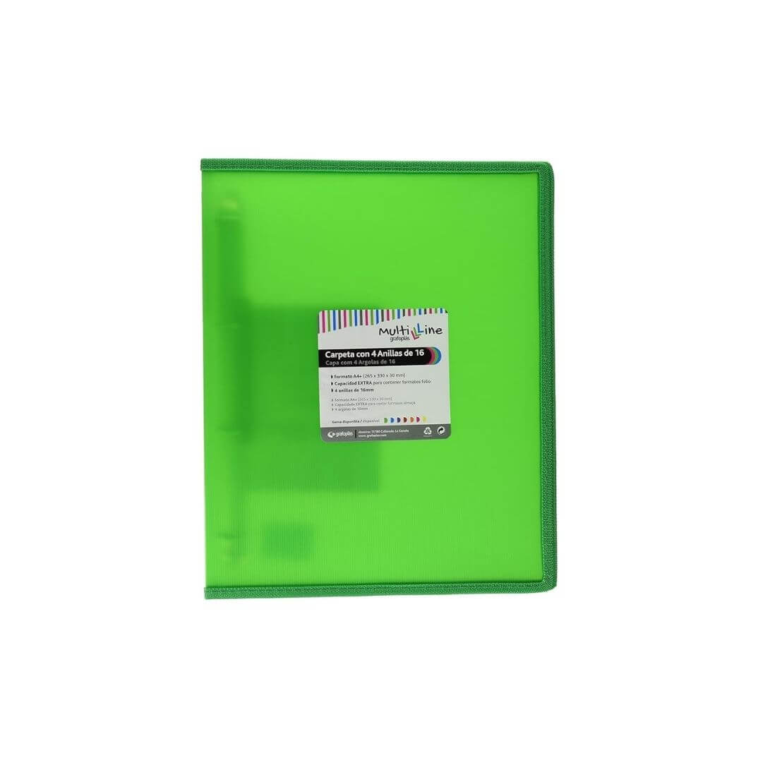 Carpeta 4 anelles PP A4+ Multiline verd