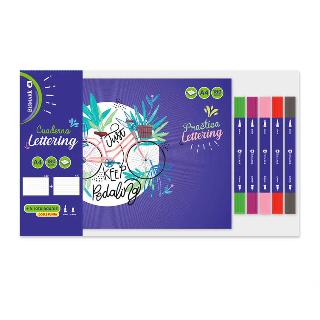 Kit lettering cuaderno A4 + 5 rotuladores
