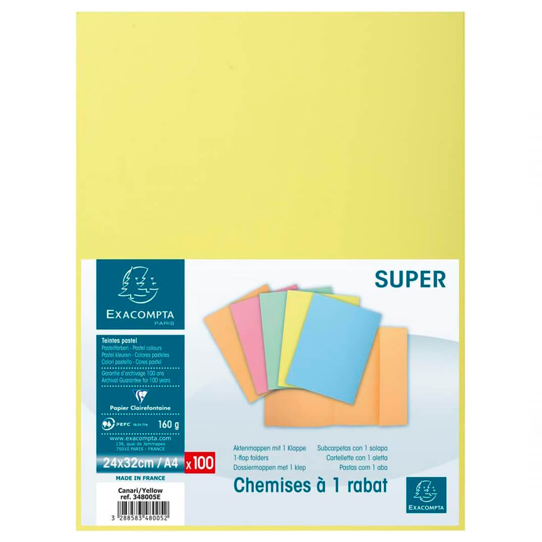 Pack 100 subcarpetes A4 160g 1 solapa groc