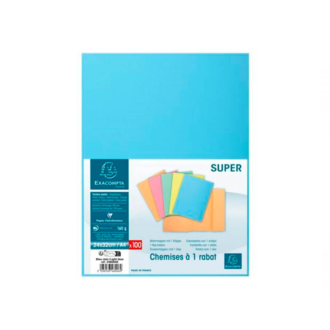 Pack 100 subcarpetas A4 1 solapa azul claro