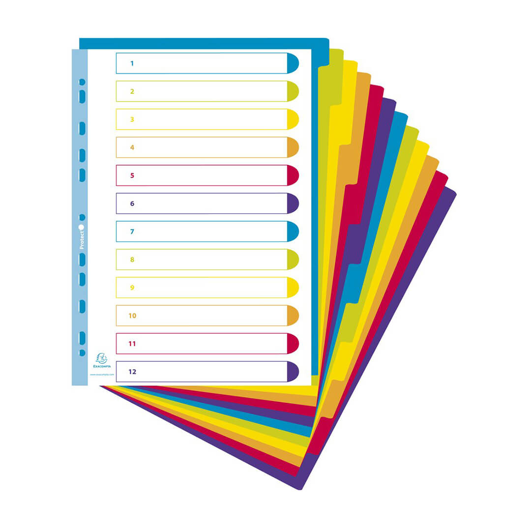 Juego 12 separadores PP A4+ Exacompta