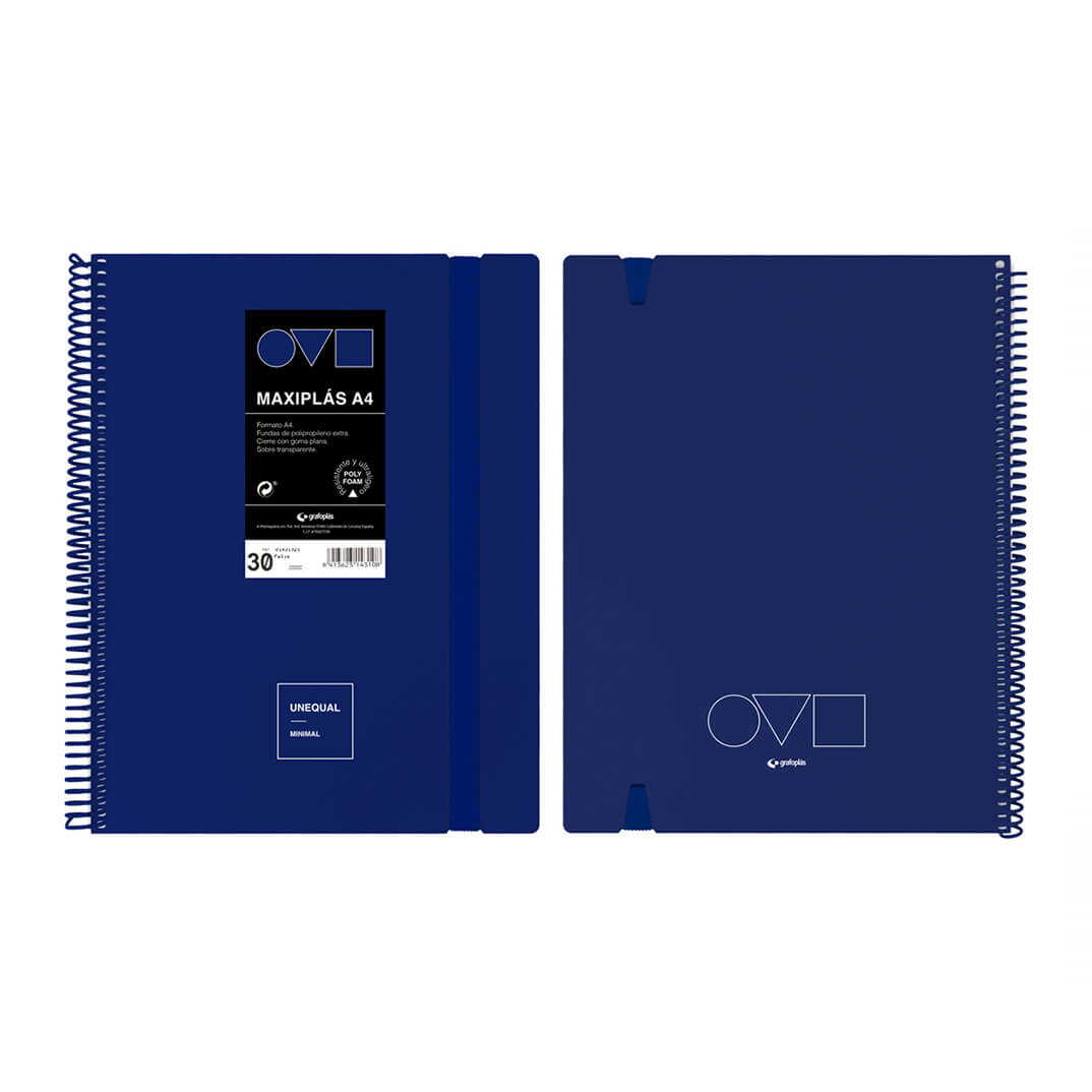 Carpeta 30 fundas Unequal espiral A4 azul