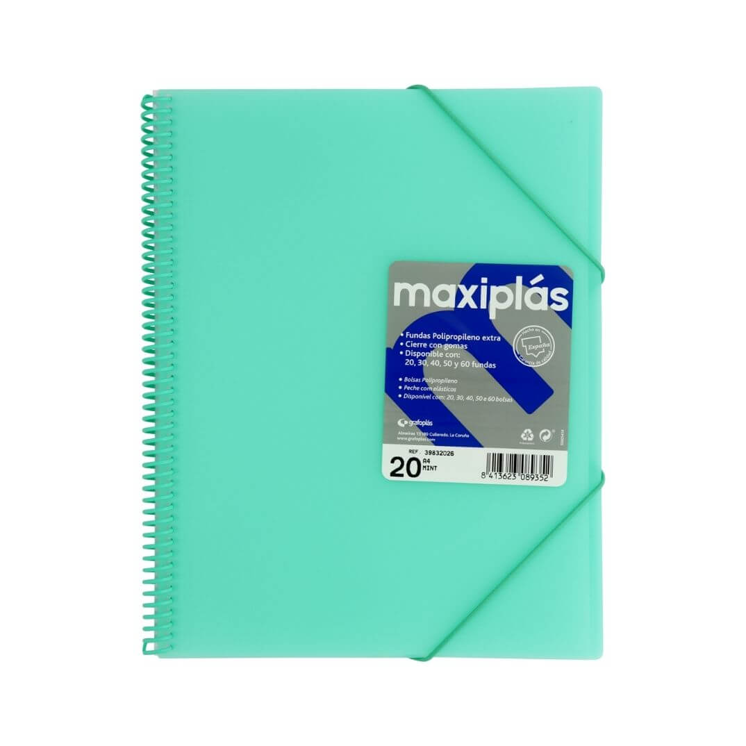 Carpeta de 20 fundes amb sobre A4 verd aigua