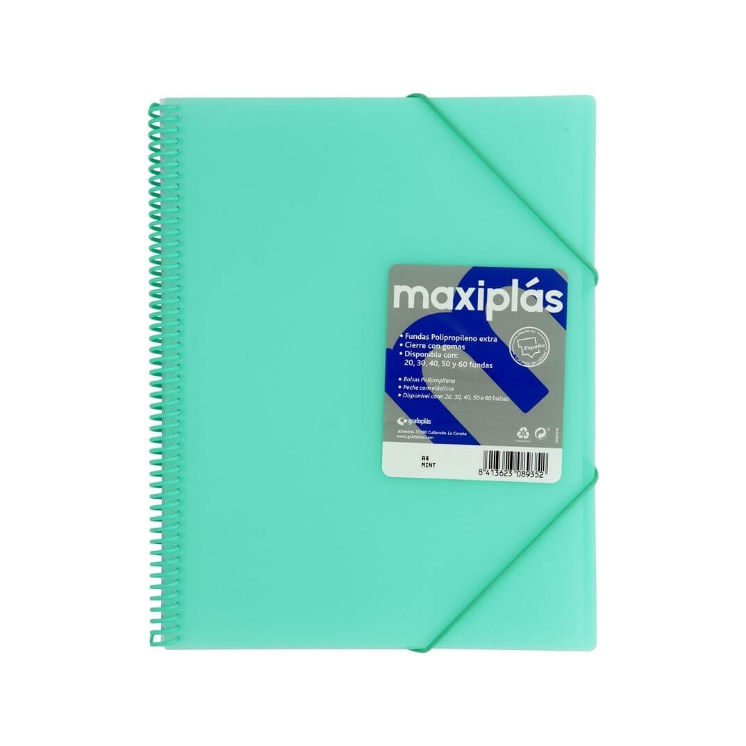 Carpeta de 30 fundes amb sobre A4 verd aigua