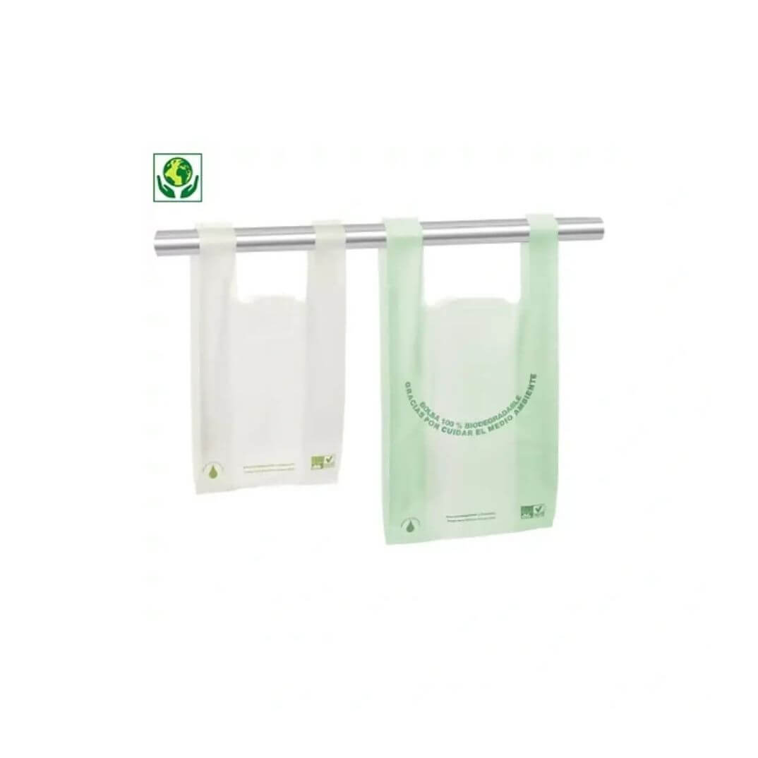 Pack 1000 bolsas camiseta biodegr blanca 22x40x11