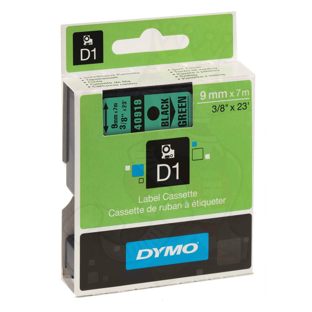 Cinta Dymo D1 9 mm negre/verd