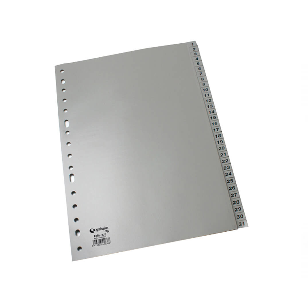 Separadors numèrics A4 1-31 PP 16 trepants gris