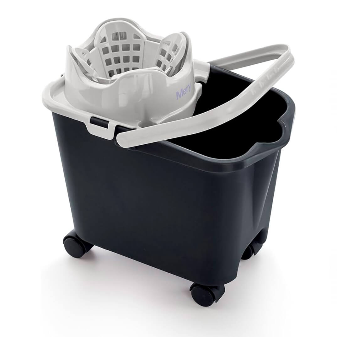 Cubo plástico gris con escurridor y ruedas Mery