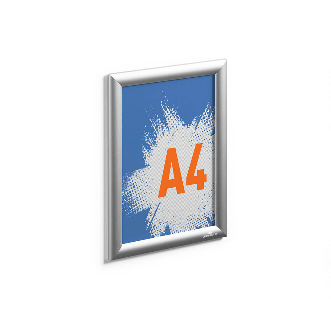 Marco expositor Durable mural aluminio A4 plateado