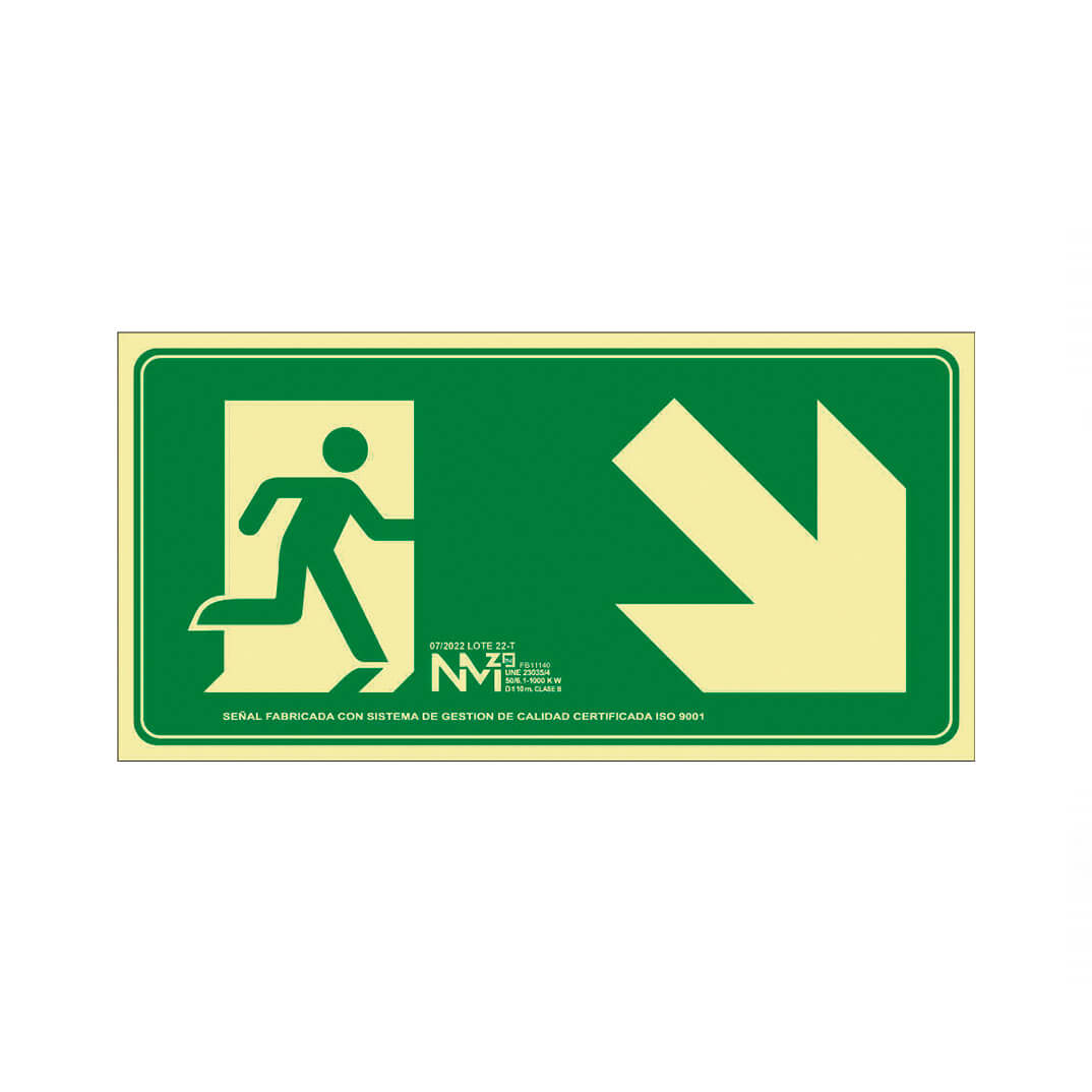 Señal PVC "Evacuar Escalera abajo derecha"