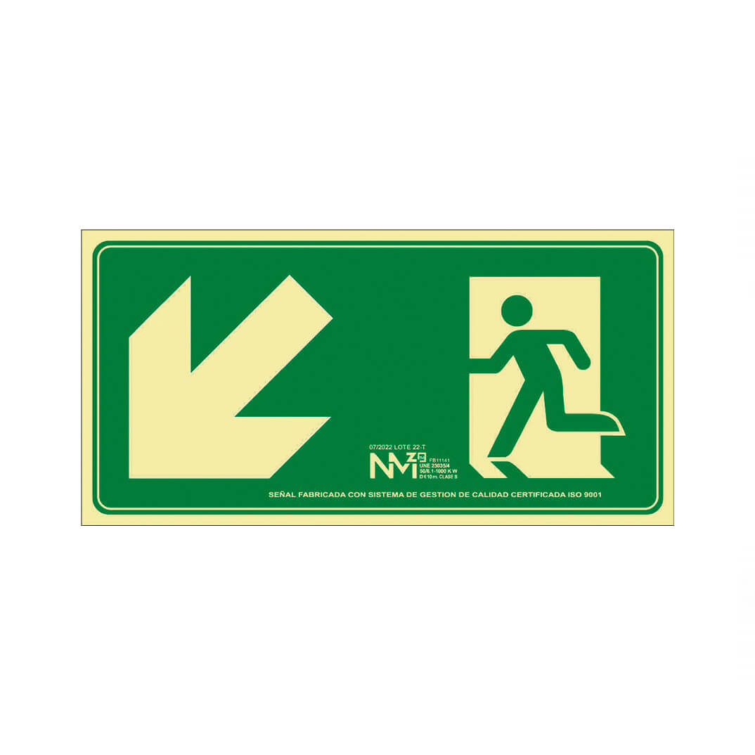 Señal PVC "Evacuar Escalera abajo izquierda"