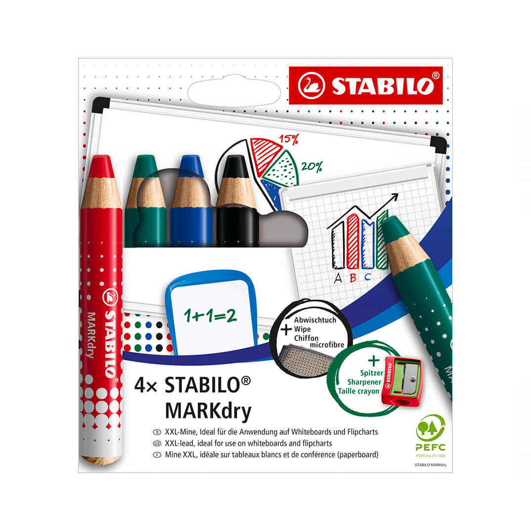 Estoig Stabilo 4 colors + afilapuntes i drap