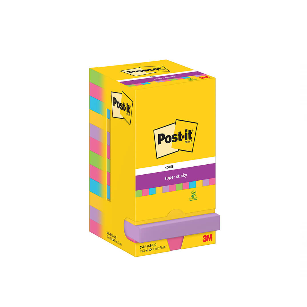 12 blocs POST-IT® Super Sticky Neón 76x76