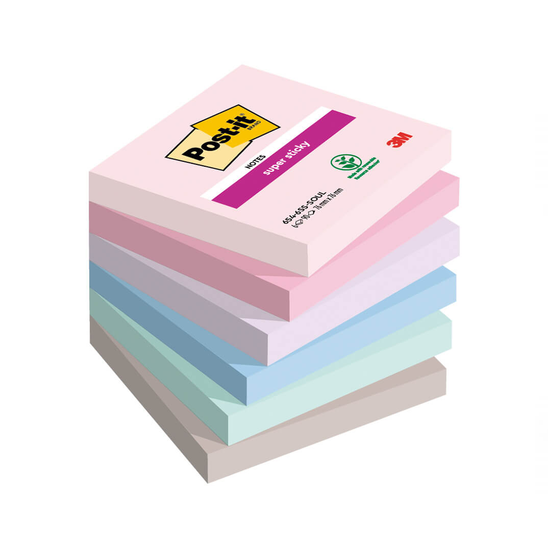 6 bloc POST-IT® Super Sticky Soulful 76x76mm