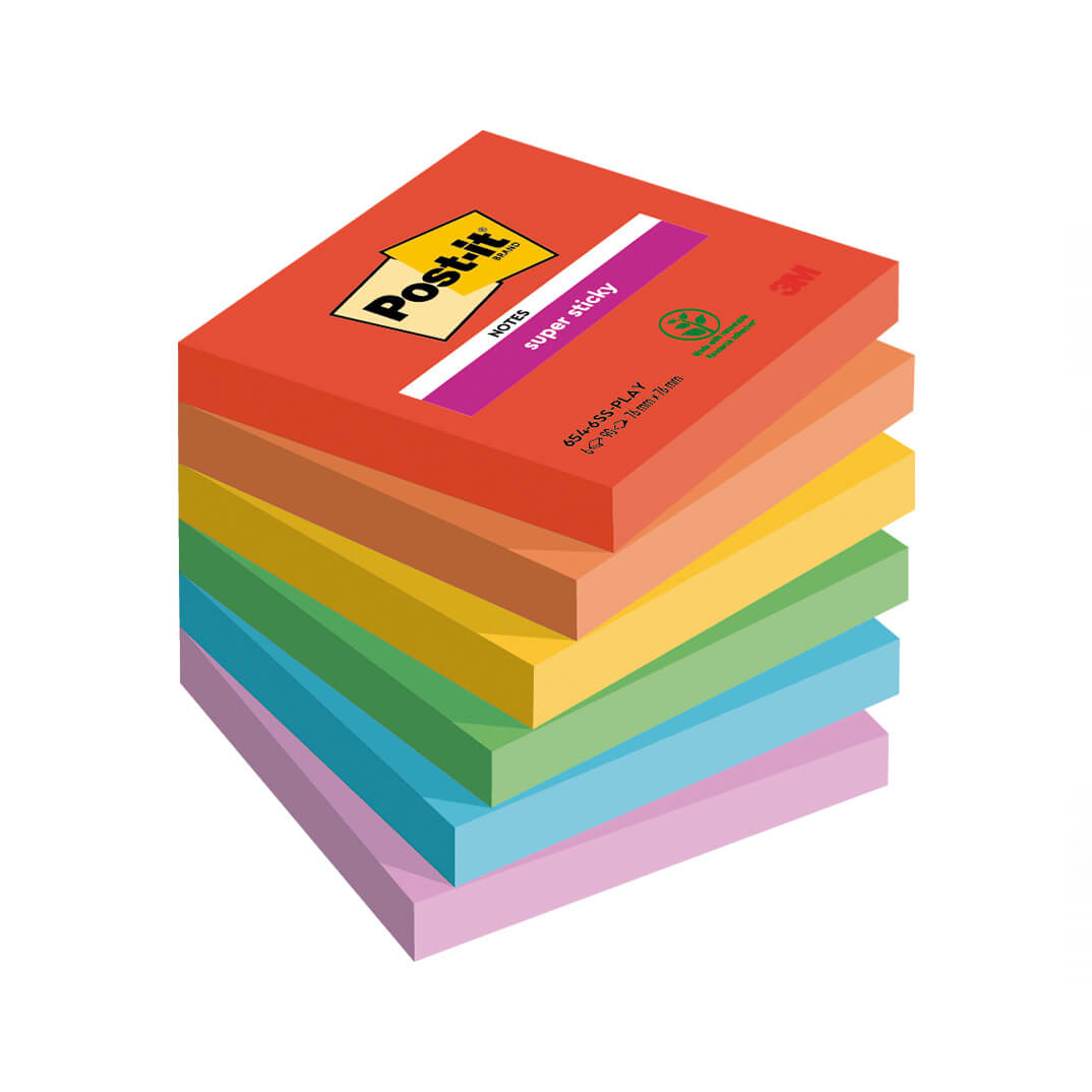 6 bloc POST-IT® Super Sticky Playful 76x76mm
