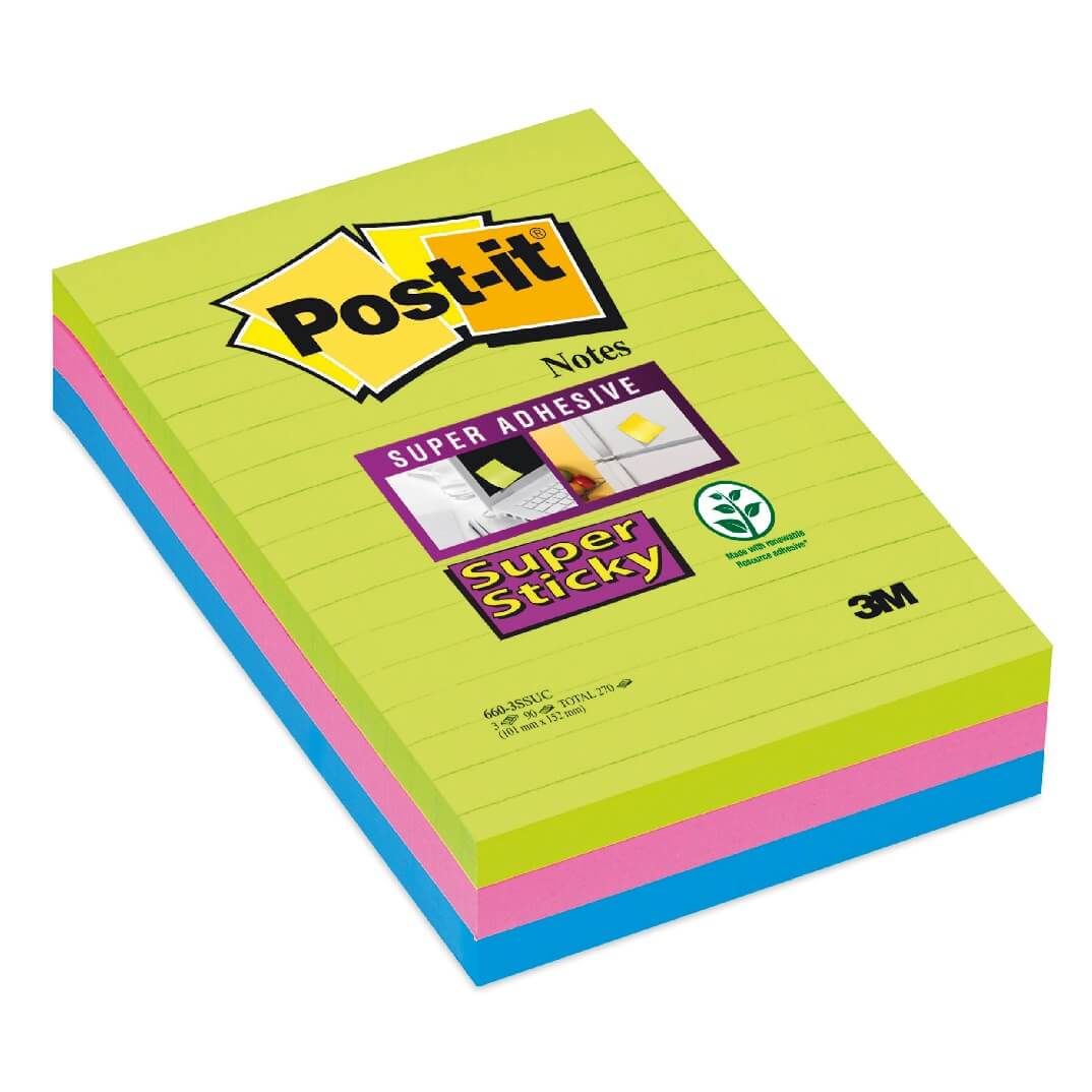 Pack 3 blocs de notas Post-it Super Sticky líneas
