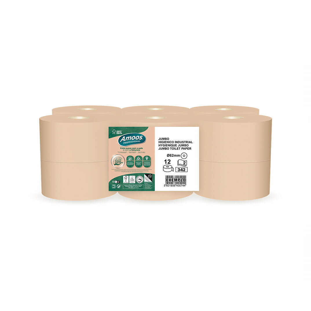 Fardo 12 rollos papel higiénico Amoos Jumbo 2capas