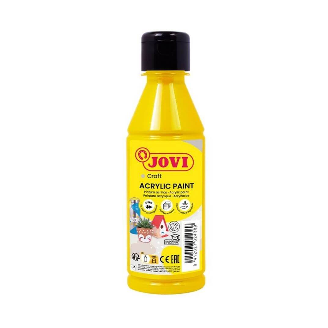Botella pintura acrílica color amarillo Jovi 250ml