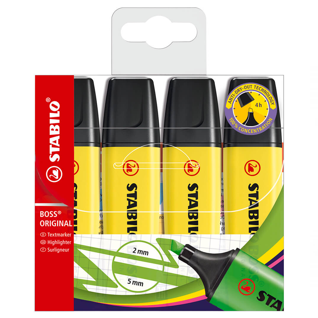Estuche 4 unidades Stabilo Boss Original amarillo