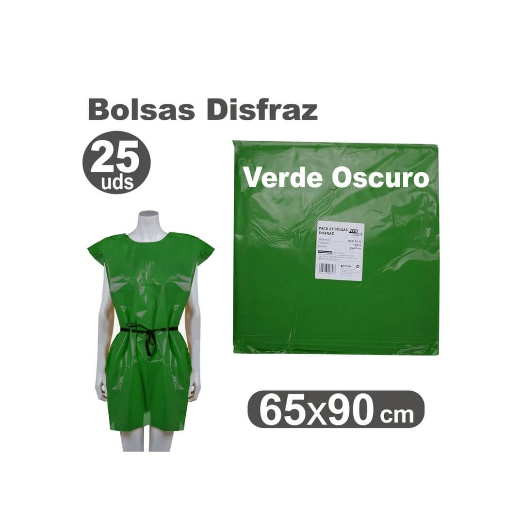 Pack 25 bolsas de disfraces 65 x 90cm verde oscuro