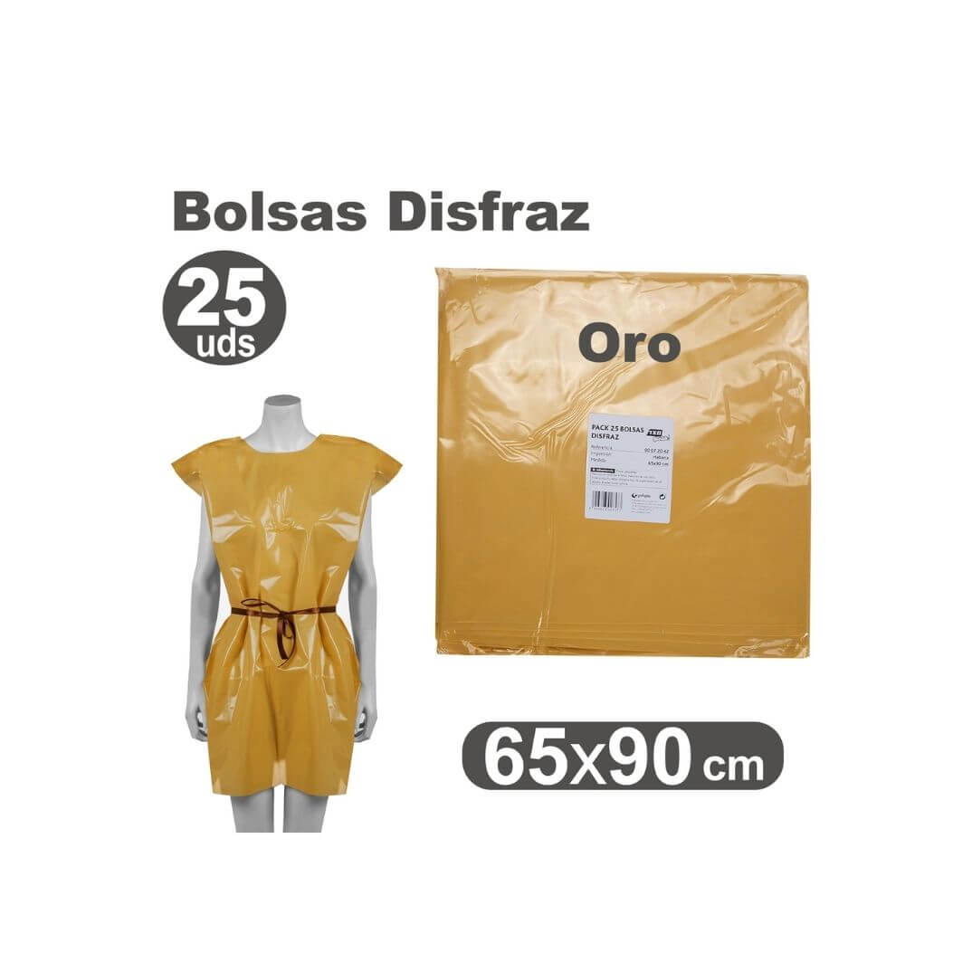 Pack 25 bolsas de disfraces 65 x 90cm oro