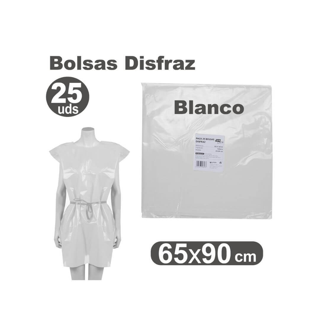 Pack 25 bolsas de disfraces 65 x 90cm blanco