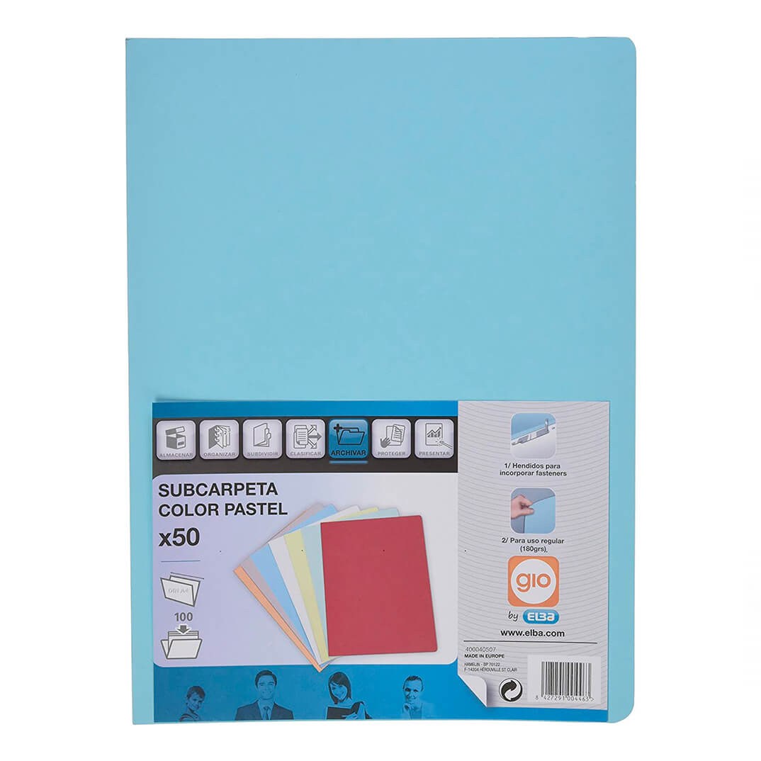 Pack 50 subcarpetas Folio bolsa azul